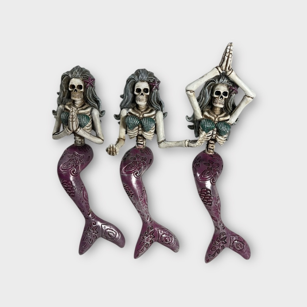 Yoga Mermaid Skeleton Shelf Sitter 3 Namaste Whimsical Whimsigoth Decor 8.5-9.5”
